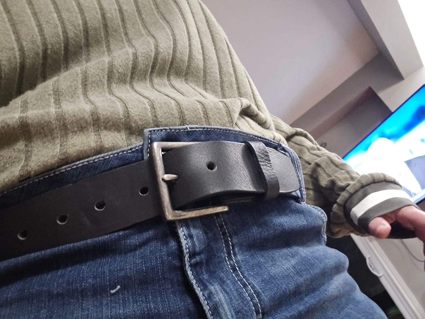 Customer photo review of The Spartan Belt - Brown Leather Belt With Leather Wrapped Buckle