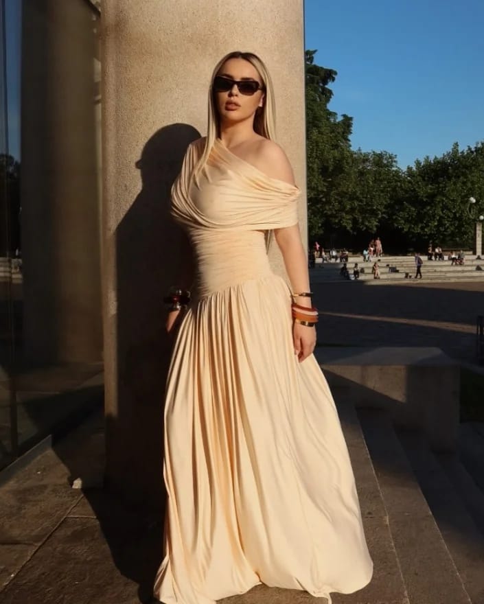 Customer photo review of Ingrid One Shoulder Maxi Dress