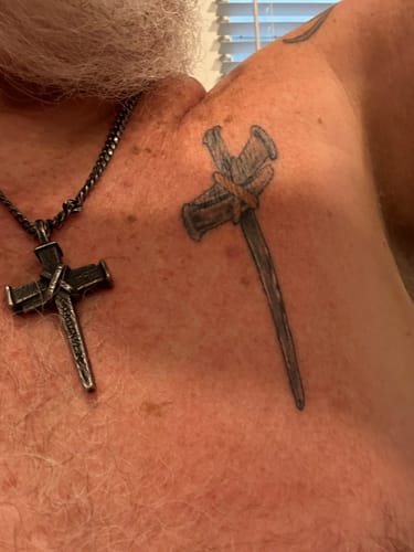 Customer photo review of Nailed to the Cross Galatians 2:20 Necklace - Helps Pair Veterans With A Service Dog Or Shelter Dog