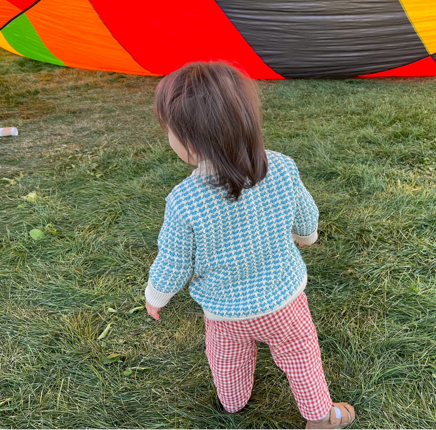 Customer photo review of Little Red Checked Reversible Pull On Trousers