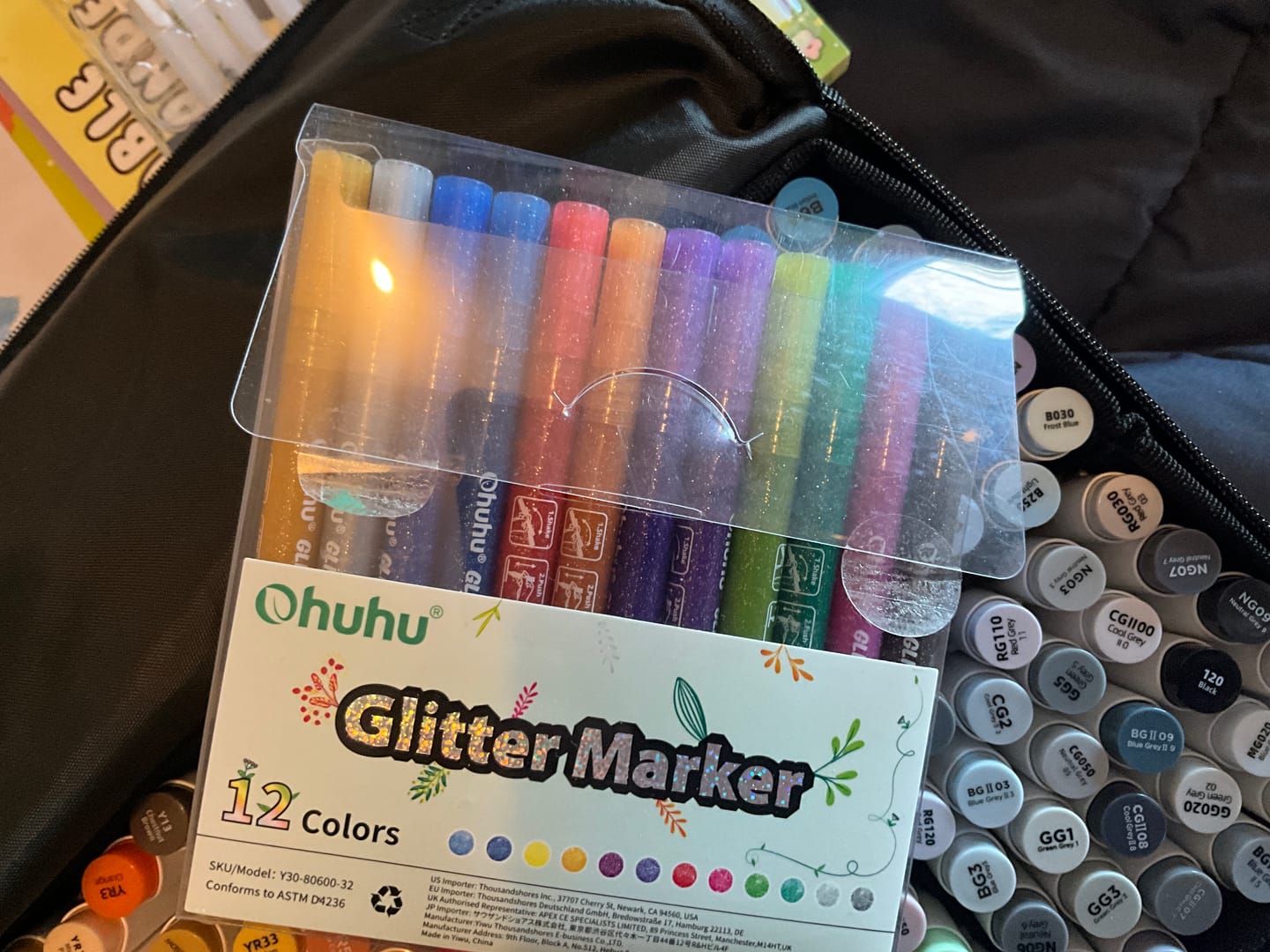 Customer photo review of Ohuhu Water-Based Glitter Metallic Marker Pens, 12 Shimmer Colors