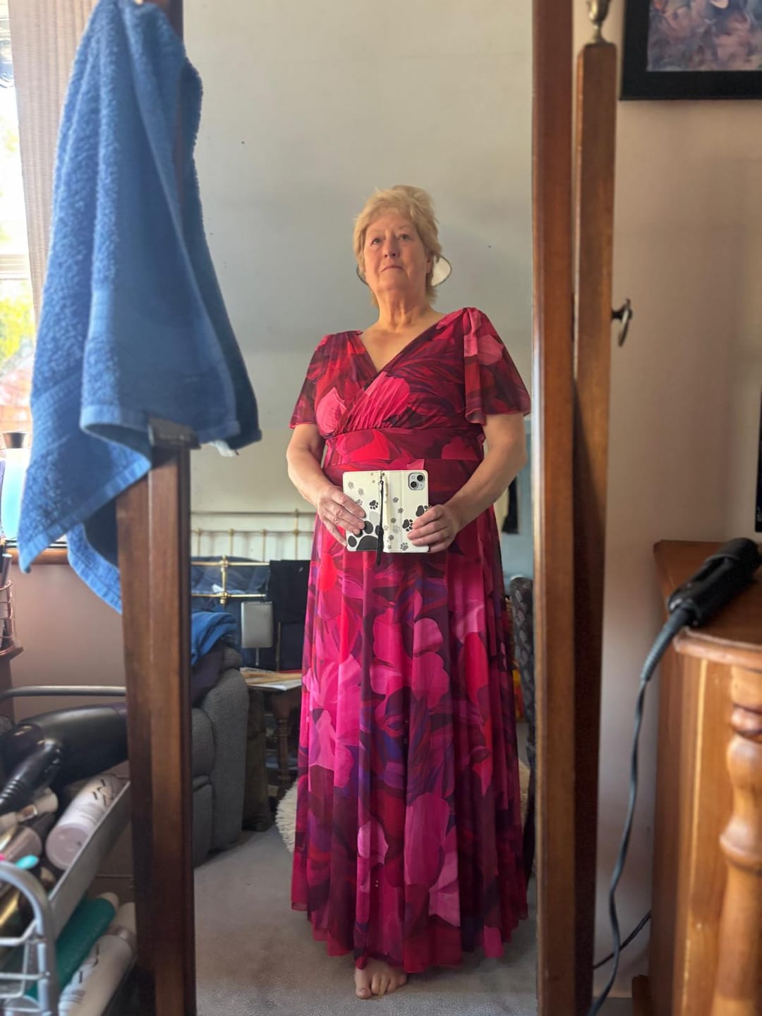 Customer photo review of Isabelle Cerise Purple Float Sleeve Maxi Dress