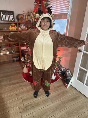 Customer photo review of OLAOLA Unisex Adult Plush Reindeer Animals Onesie Christmas Pajamas Warm Home One-Piece Sleepwear