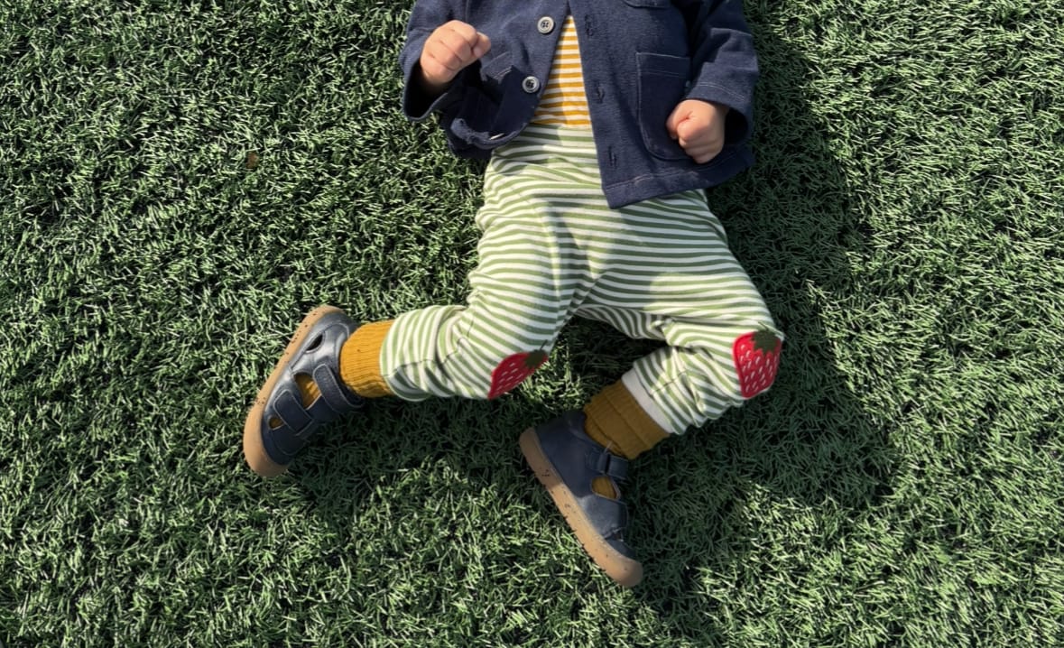 Customer photo review of Strawberries Knee Patch Striped Joggers