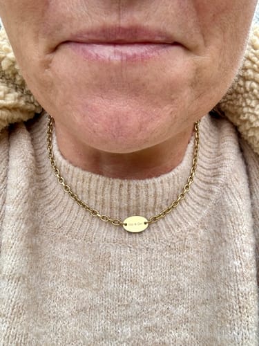 Customer photo review of Engravable Chunky Oval Necklace