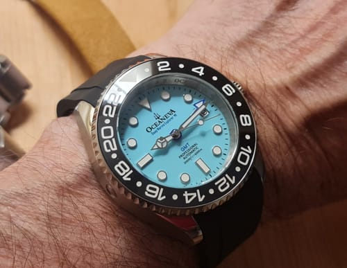 Customer photo review of Oceaneva 6000m GMT Deep Marine Explorer VI Grade 5 Titanium Automatic Watch Light Blue Dial