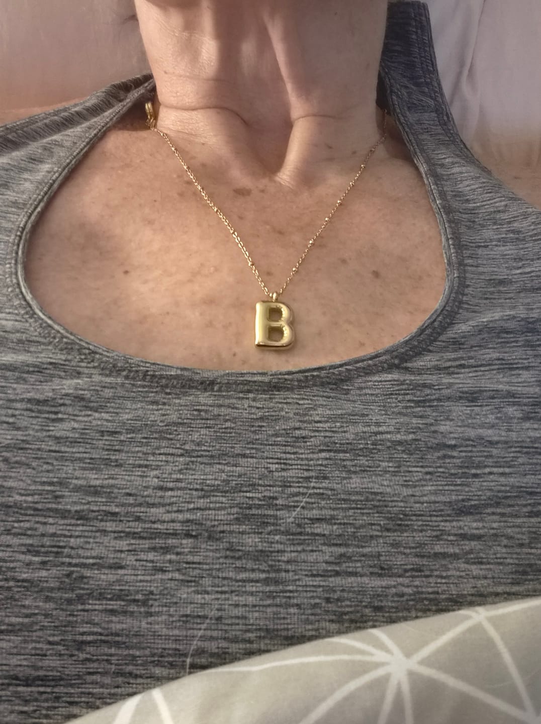 Customer photo review of Bubble Letter Initial Necklace