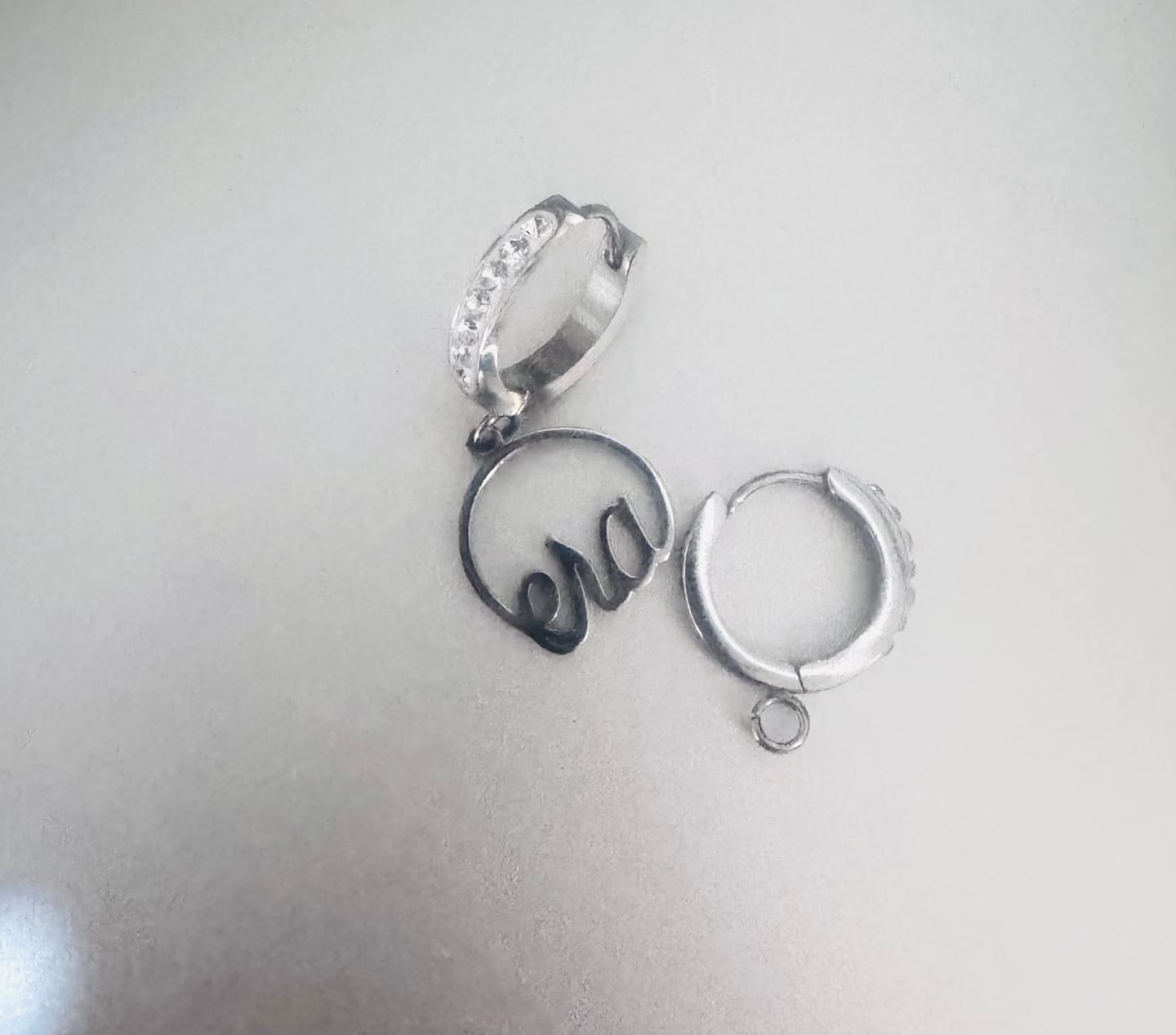 Customer photo review of Silver Precious Logo Earrings