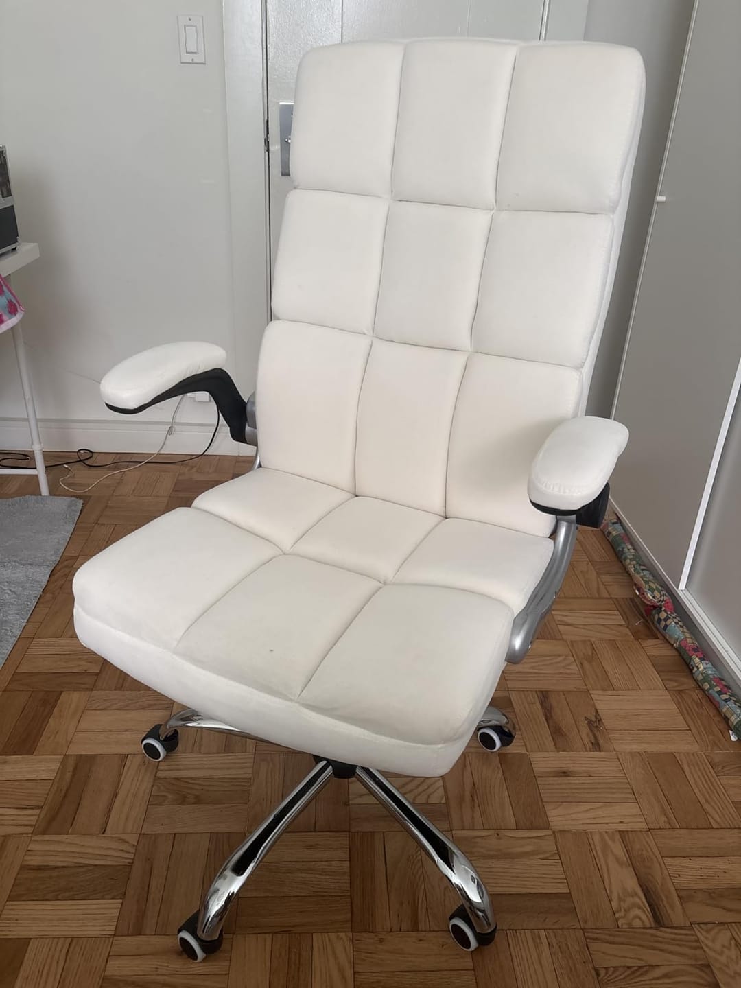 Customer photo review of Homrest Ergonomic Flannel Desk Chair with Flip-Up Arms - Beige