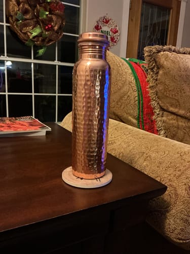 Customer photo review of Certified Ayurveda® Pure Copper Water Bottle - V2 Hand--Hammered Edition