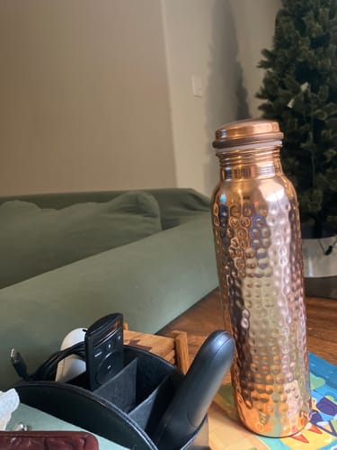 Customer photo review of Certified Ayurveda® Pure Copper Water Bottle - V2.2 Hand-Hammered Edition