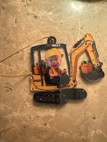 Customer photo review of 3D Effect Little Boy Kid With Car Excavator Backhoe Tractor Christmas Personalized Acrylic Ornament