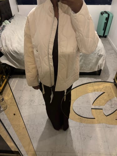 Customer photo review of ZW Women's Cotton Jacket  2025 New Arrival Vintage Lenzing Rayon High Collar Large Pocket Decorative Quilted Coat for Women