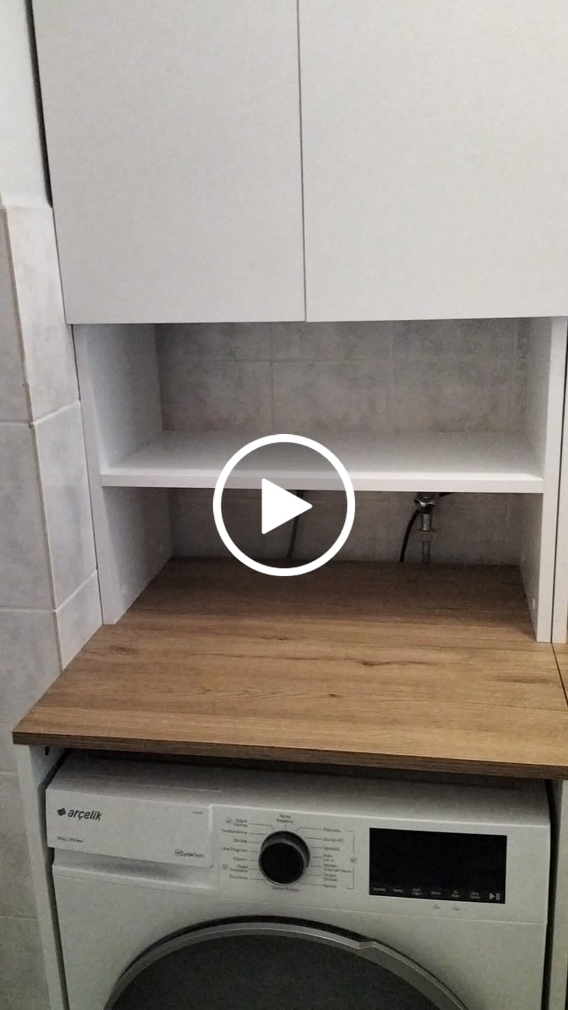 Customer video review of Rani KD101 Çamaşır Makinesi Dolabı 3 Raflı Kapaklı Banyo Dolabı Beyaz - Sepet Ceviz
