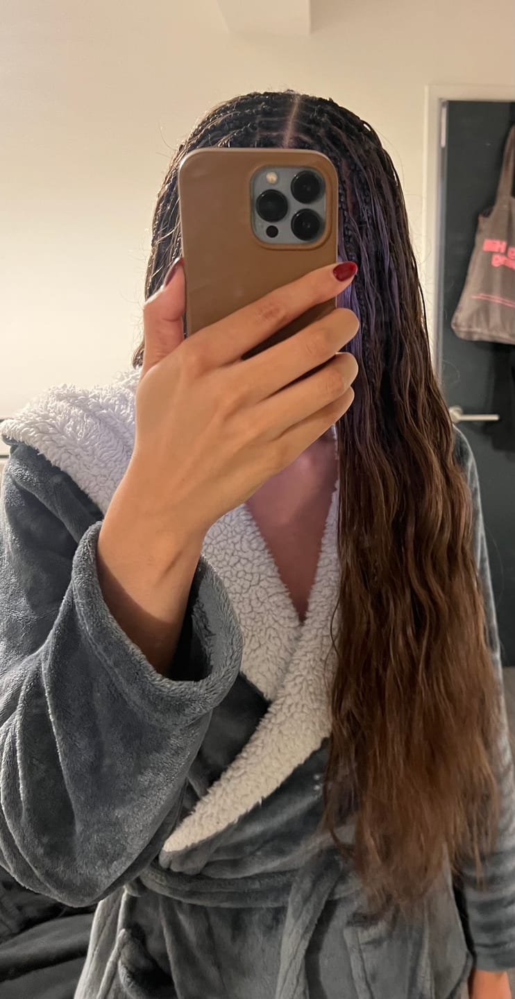 Customer photo review of #4 Medium Brown Body Wave Bulk Human Braiding Hair