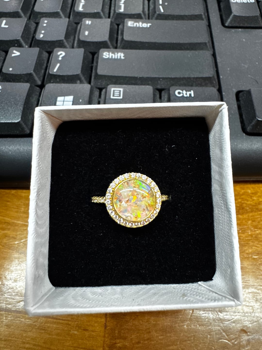 Customer photo review of Bedazzled Circle Opal Cremation Ring
