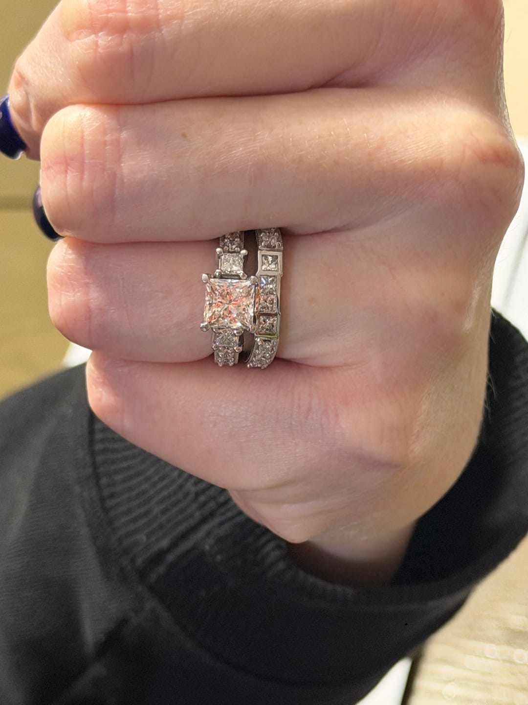 Customer photo review of 2.00-7.50 CT Princess & Round Cut Diamonds - Bridal Set