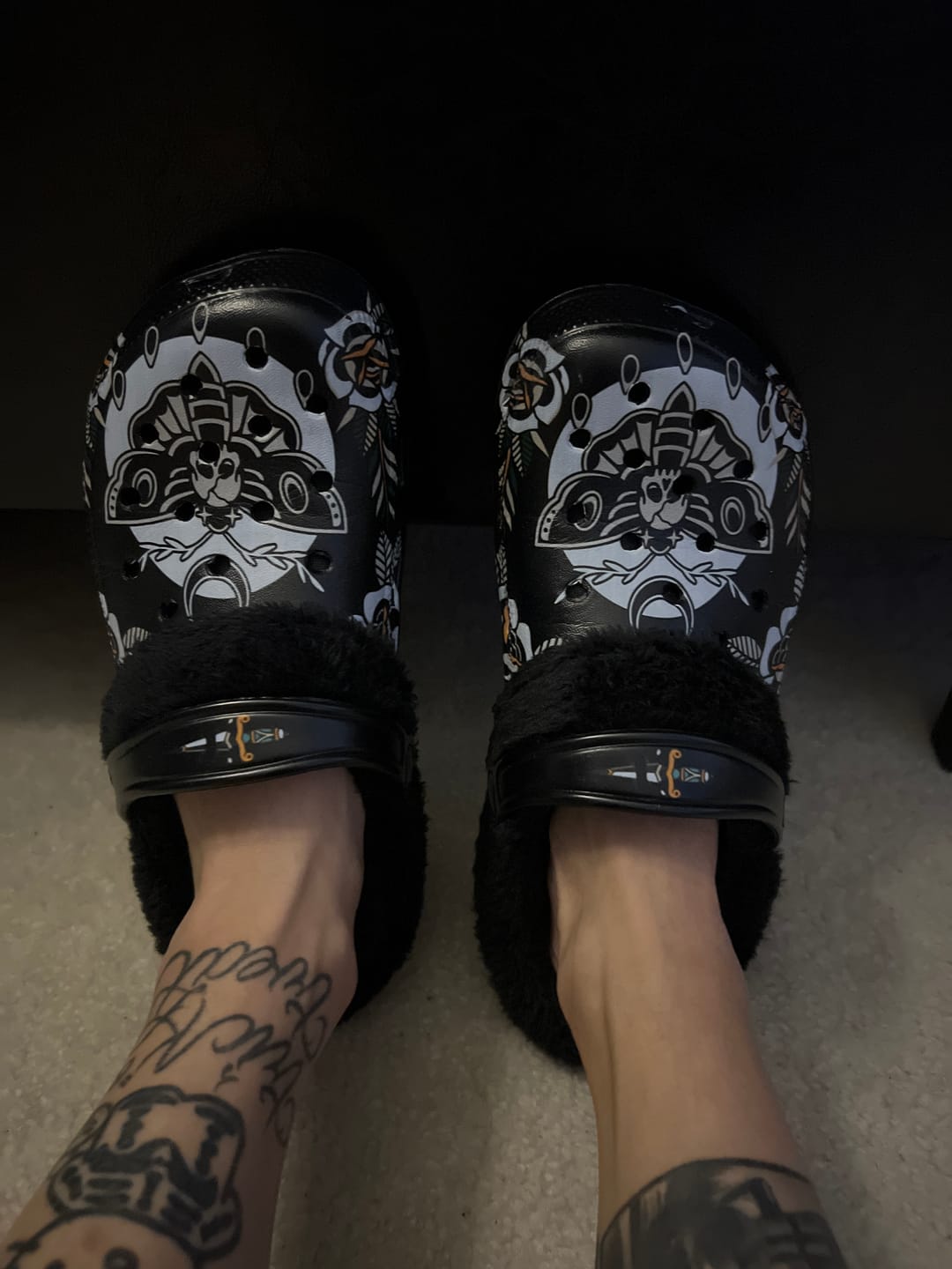 Customer photo review of Death Moth Vintage Print - Fur Lined Slippers/Sandals