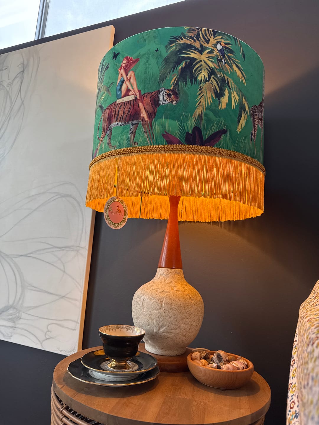 Customer photo review of Queen K Jungle Walk Green Tassel Fringed Drum Lampshade