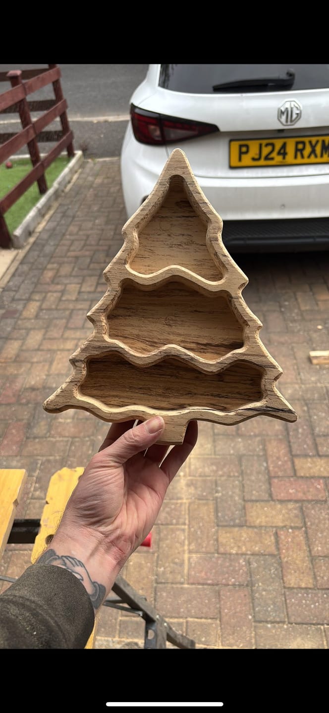 Customer photo review of 11.0x9.5" Christmas Tree Tray 2 Acrylic Router Template [Limited Edition]