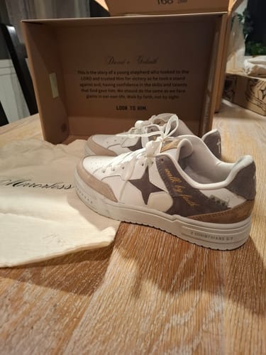 Customer photo review of 2 Corinthians 5:7 Vintage Basketball Sneakers