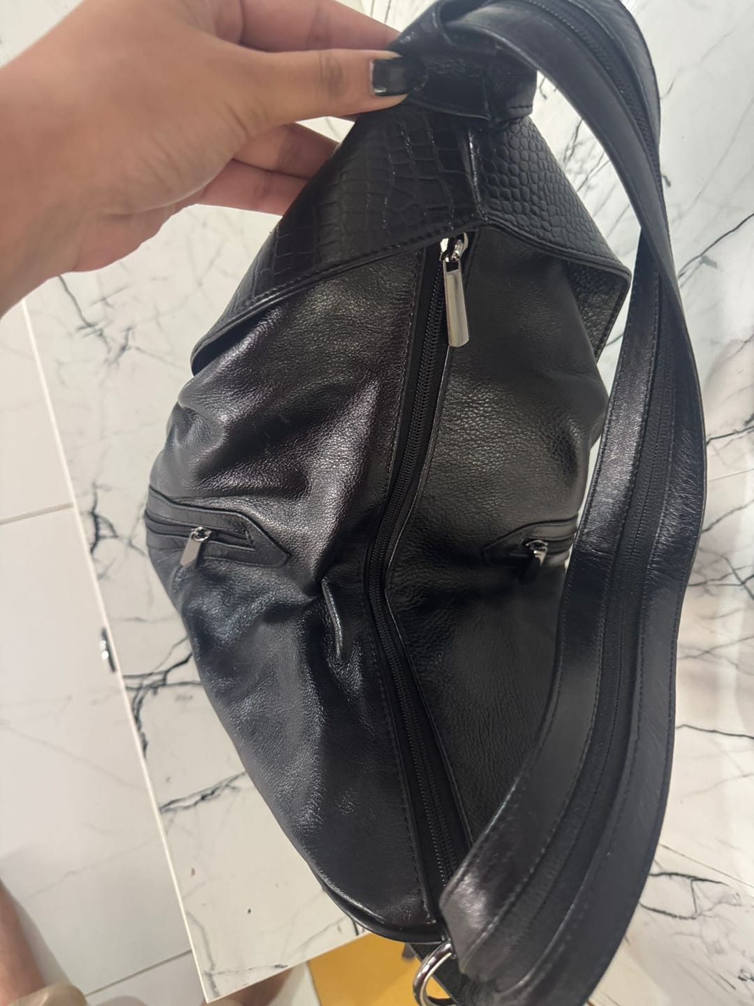 Customer photo review of Croco Leather Shoulder Bag - Green Colour