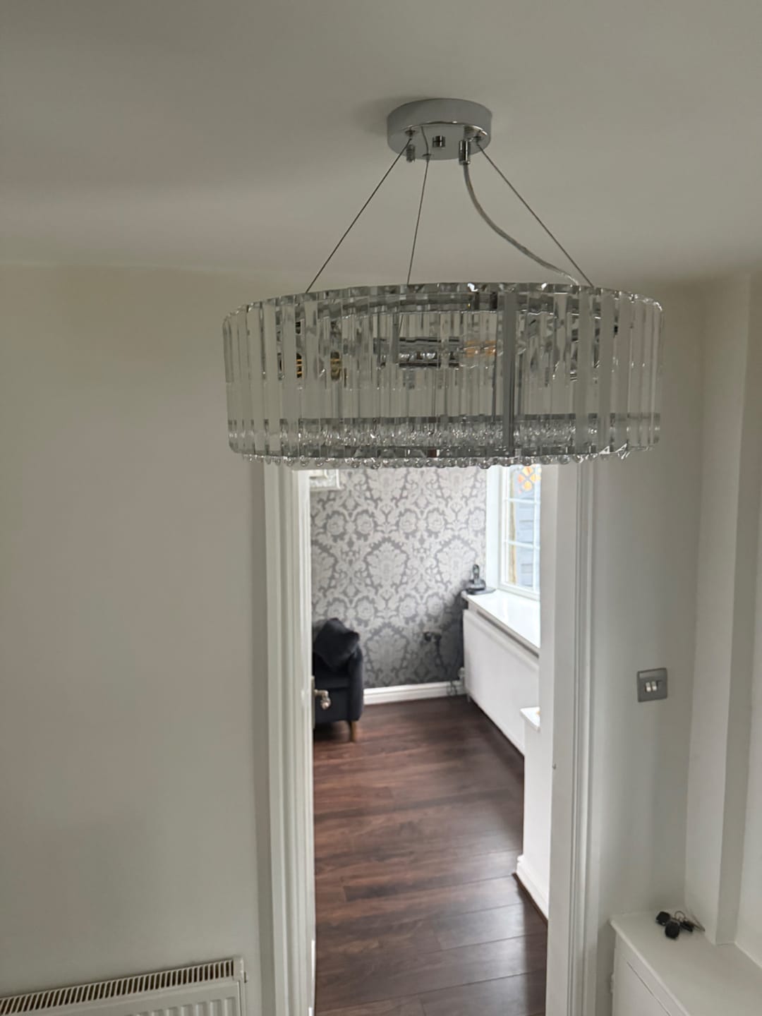 Customer photo review of Modern Chrome Round Drum Crystal Chandelier