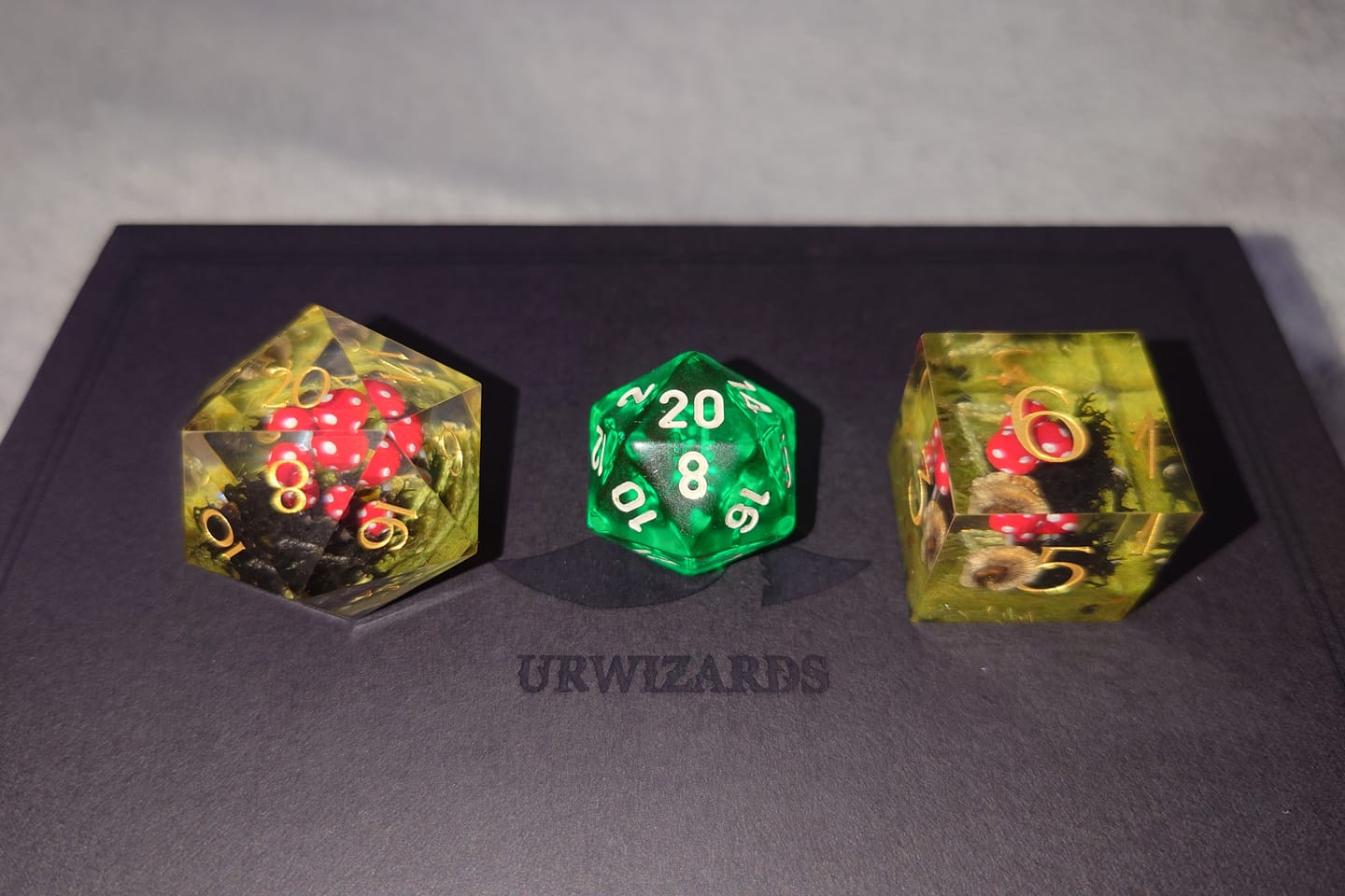 Customer photo review of Red Mushroom Resin Dice Set