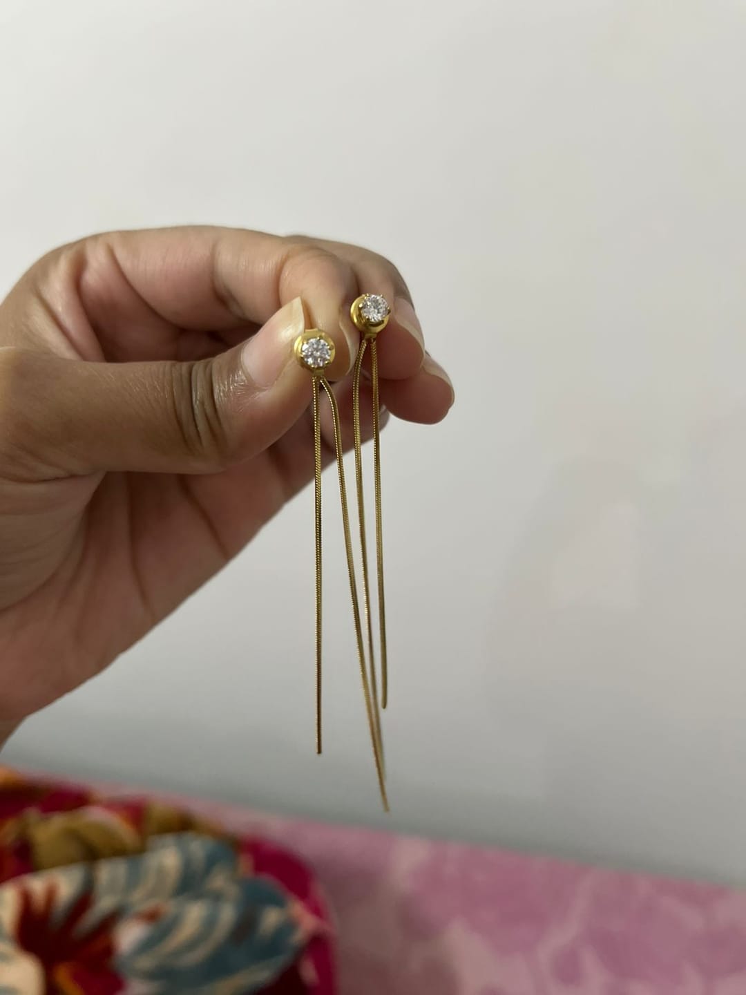 Customer photo review of Dainty Threader Dangle Earrings