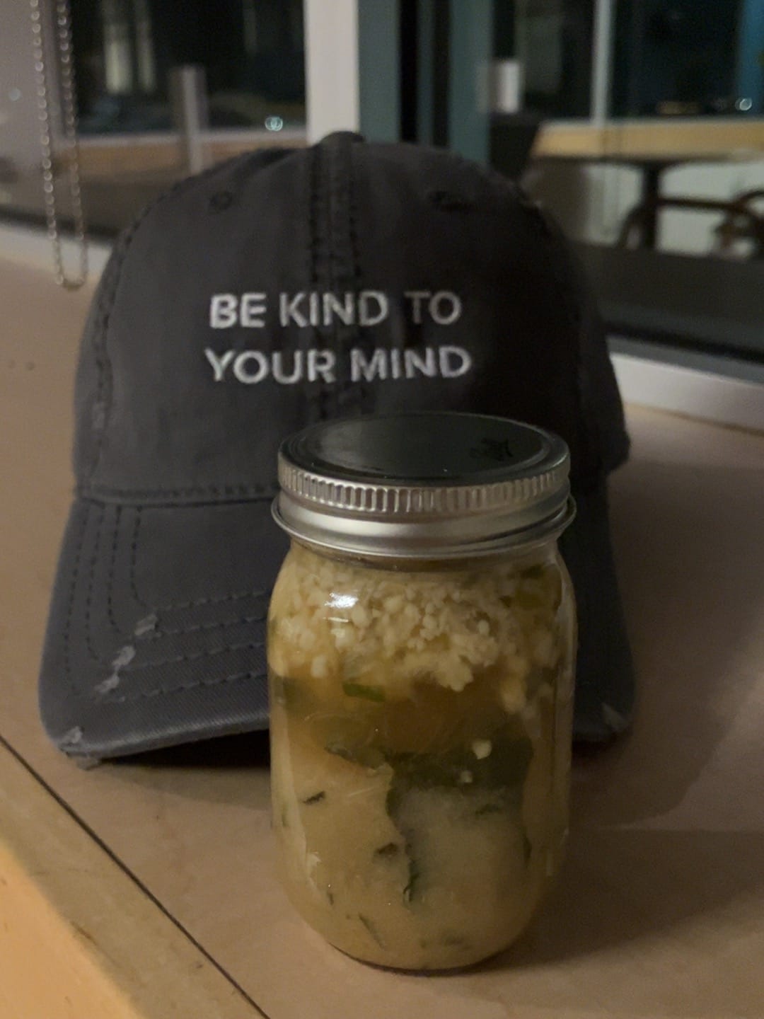 Customer photo review of Be Kind To Your Mind Distressed Hat