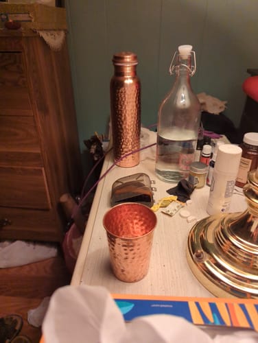 Customer photo review of Certified Ayurveda® Pure Copper Water Bottle - V2.2 Hand-Hammered Edition
