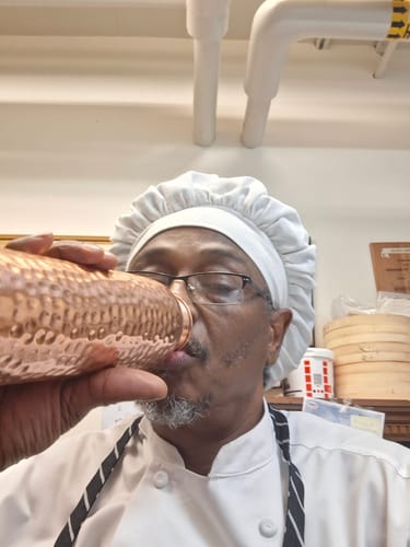 Customer photo review of Certified Ayurveda® Pure Copper Water Bottle - V2 Hand-Hammered Edition