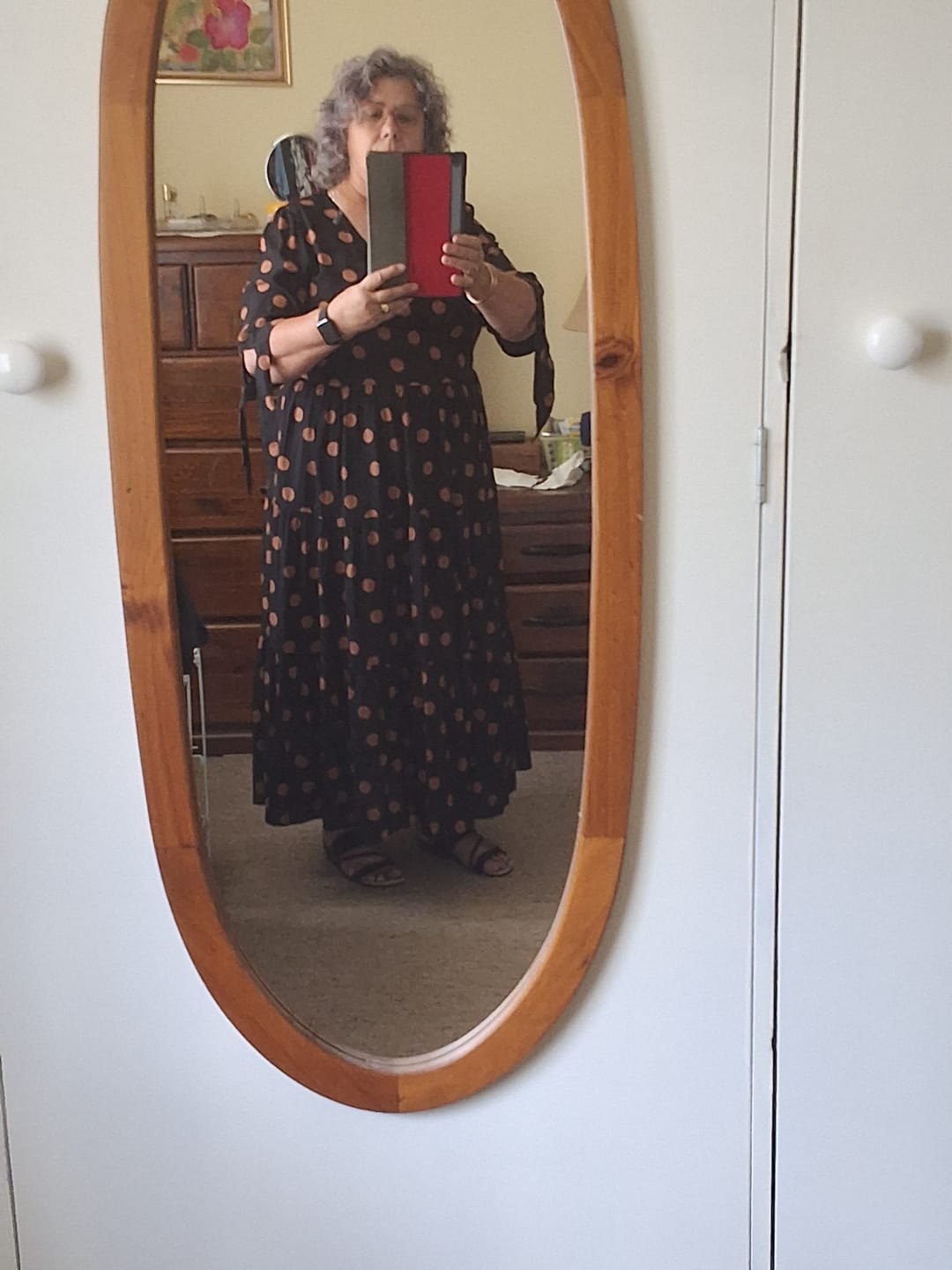 Customer photo review of Gayle Polka Dot Midi Dress in Black