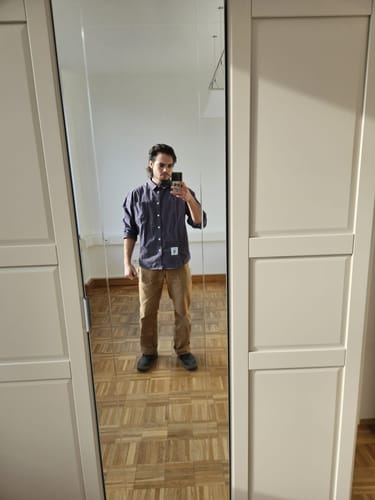 Customer photo review of Business & Casual Red Stitch Accent Solid Work Shirt