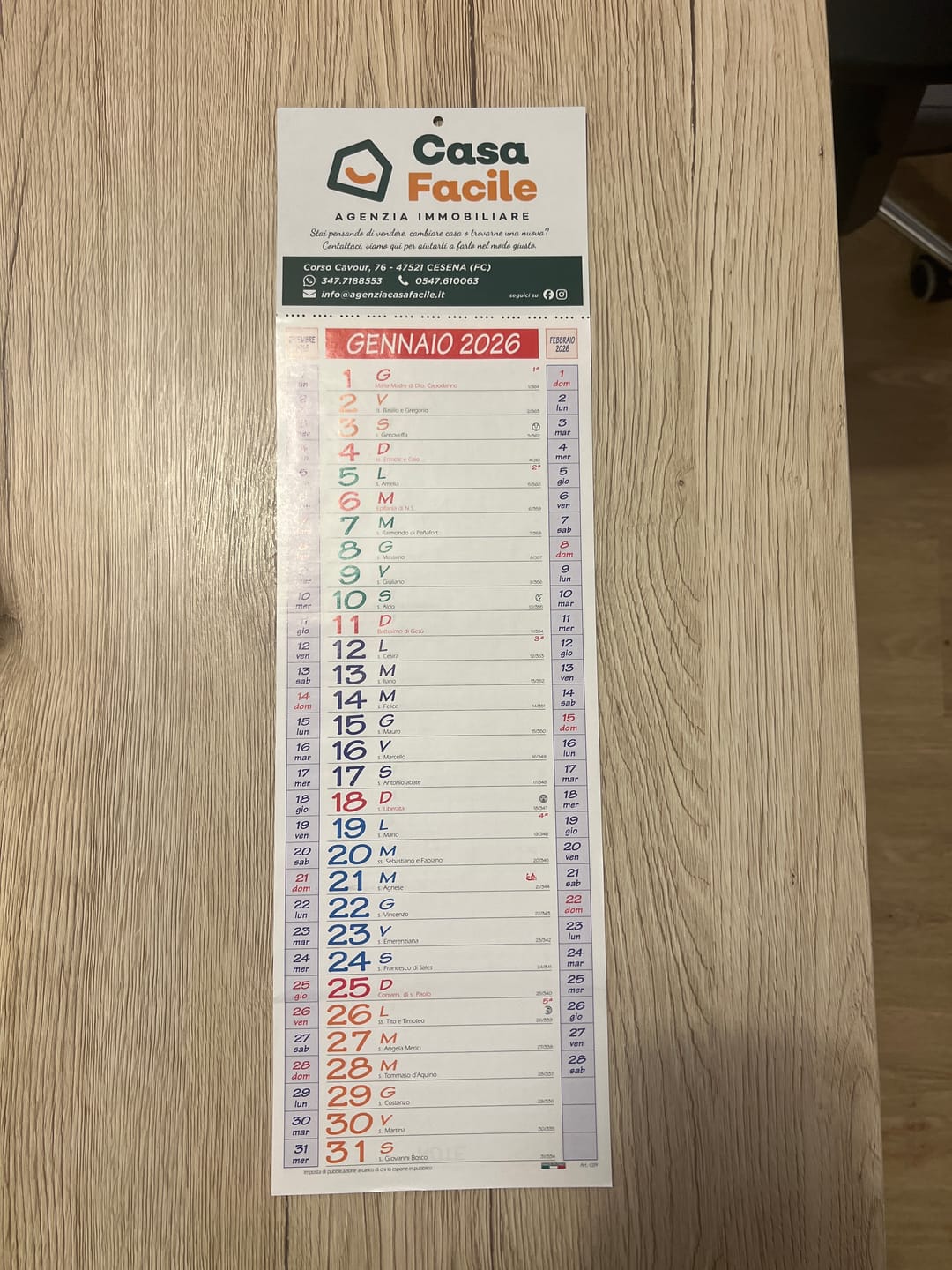 Customer photo review of Calendario Slim