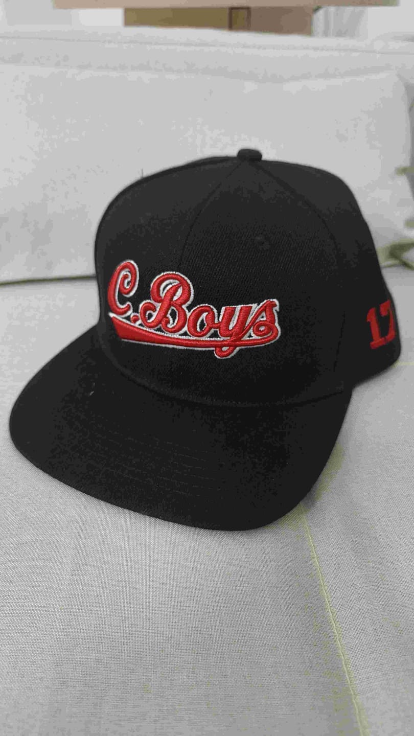 Customer photo review of Custom Red White-Black 3D Puff Embroidery Flat Embroidery Curved Eaves Sport Design Baseball Cap