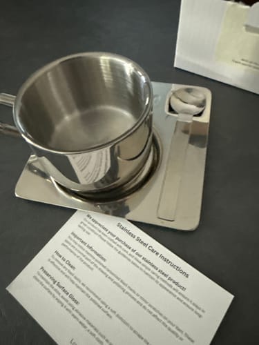 Customer photo review of Venice Mirror Cup with a Saucer & Spoon