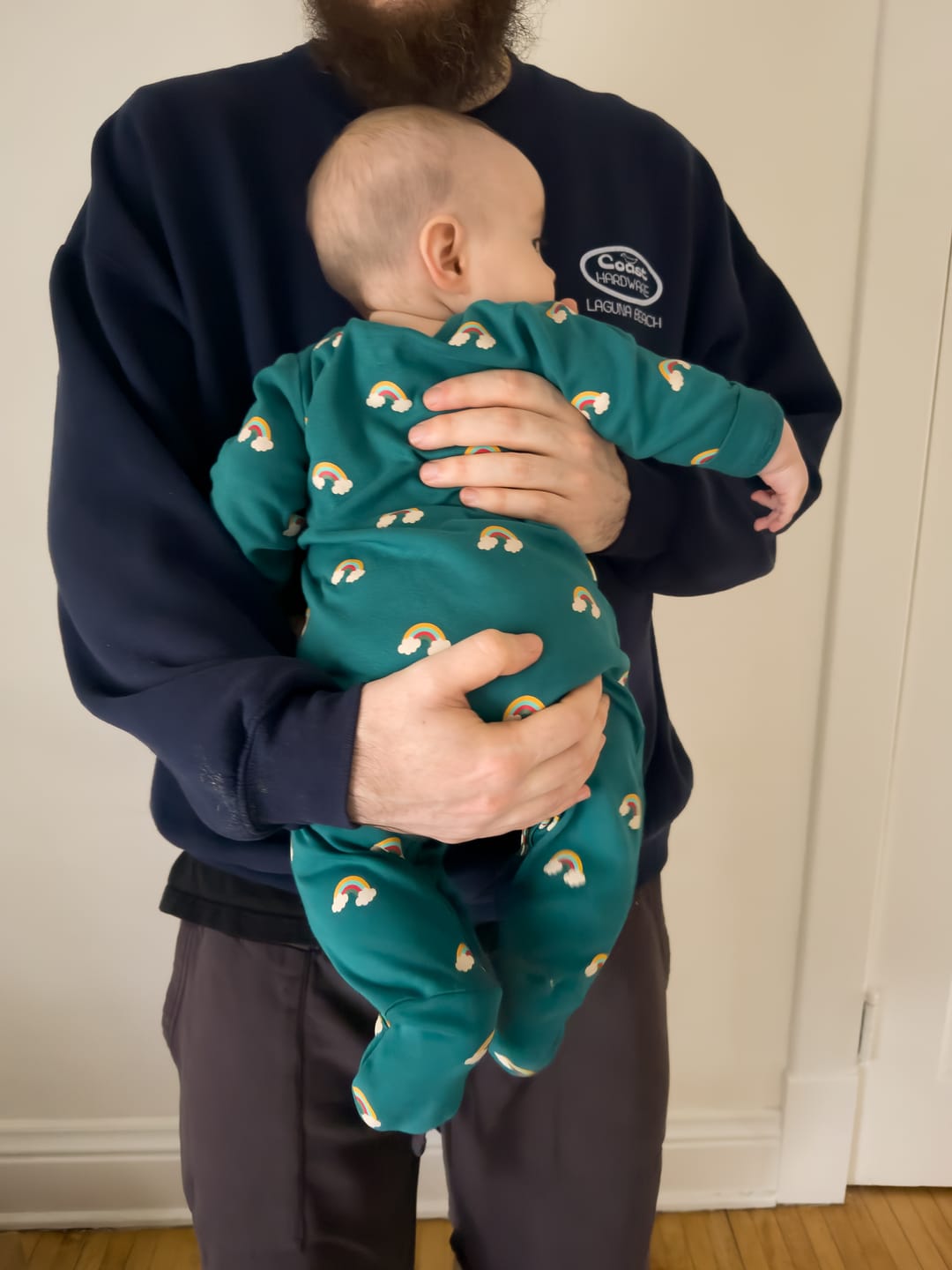 Customer photo review of Turquoise Rainbows Organic Babygrow