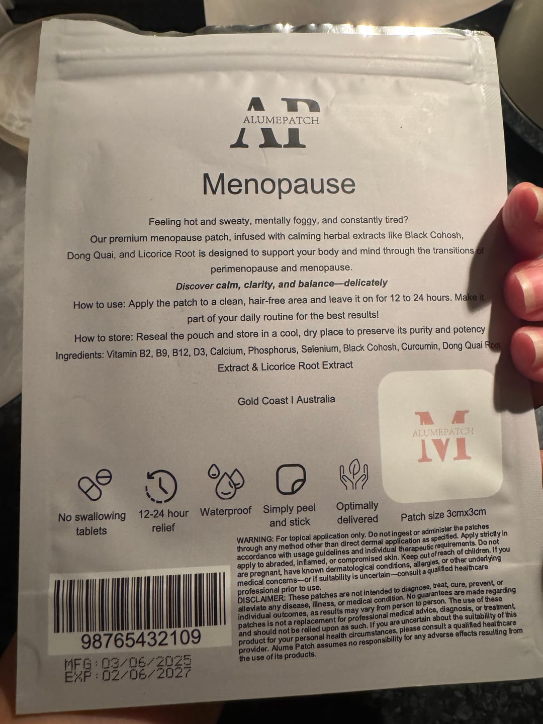 Customer photo review of alumepatch menopause patch