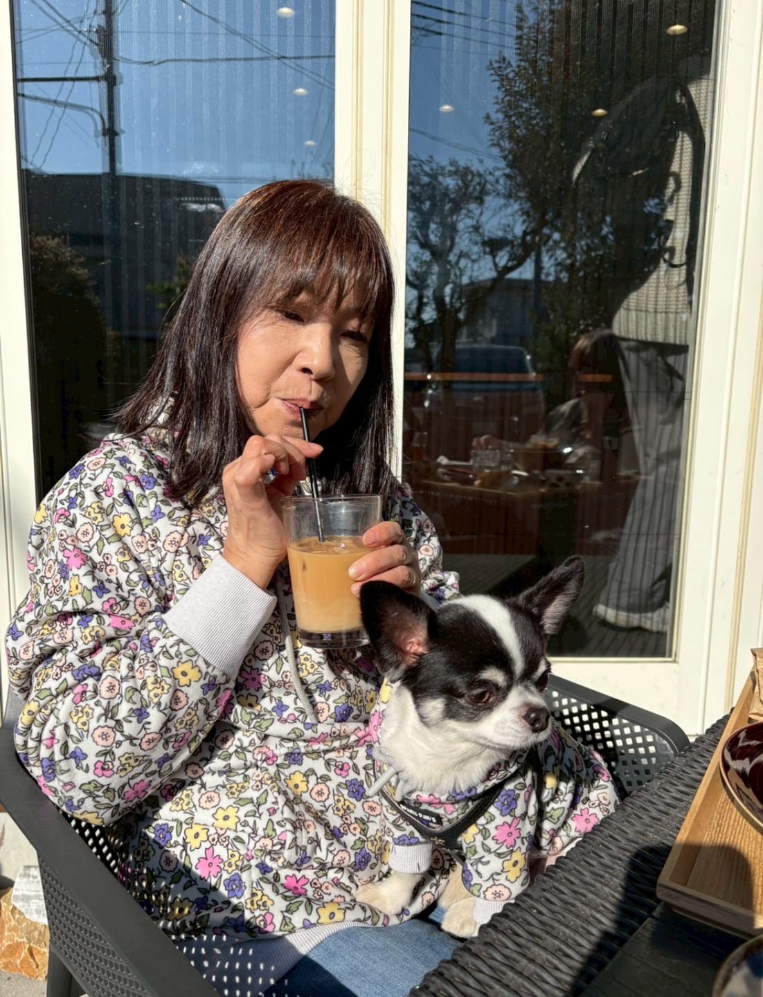 Customer photo review of Vintage Flower Dog Hoodie - Light Grey