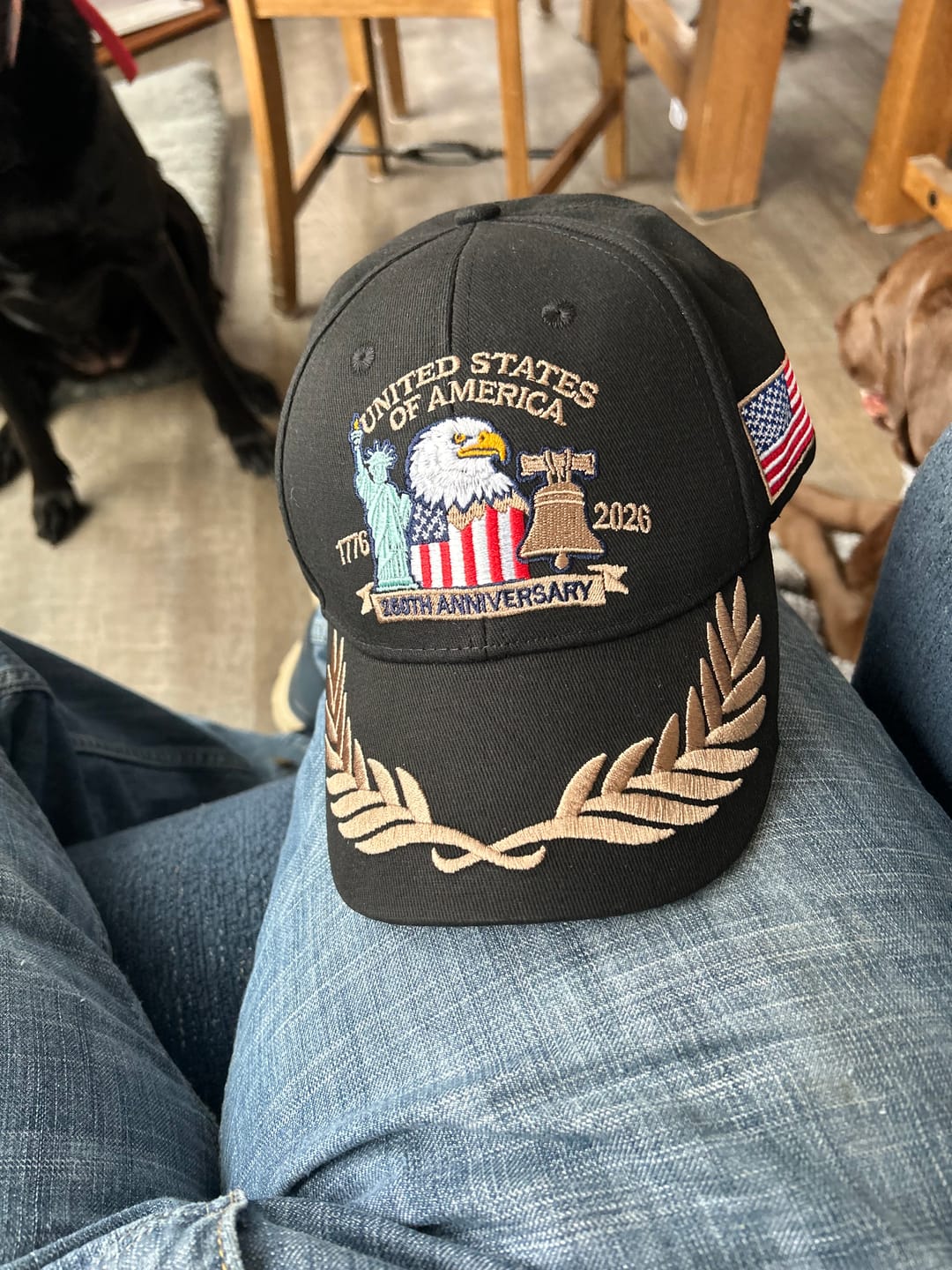 Customer photo review of (Exclusive) United States of America 250th Anniversary Embroidered Cap — Black Patriotic Hat (1776–2026)