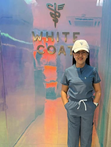 Customer photo review of Band Collar MoveTech® Scrub Top Core+ - Women / Steel Blue