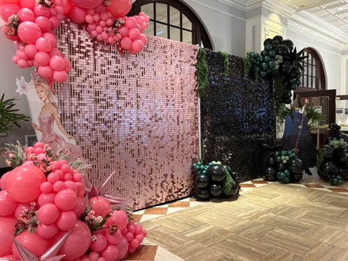 Customer photo review of Matte Pink Shimmer Wall Panels, Easy Setup Party Decorations