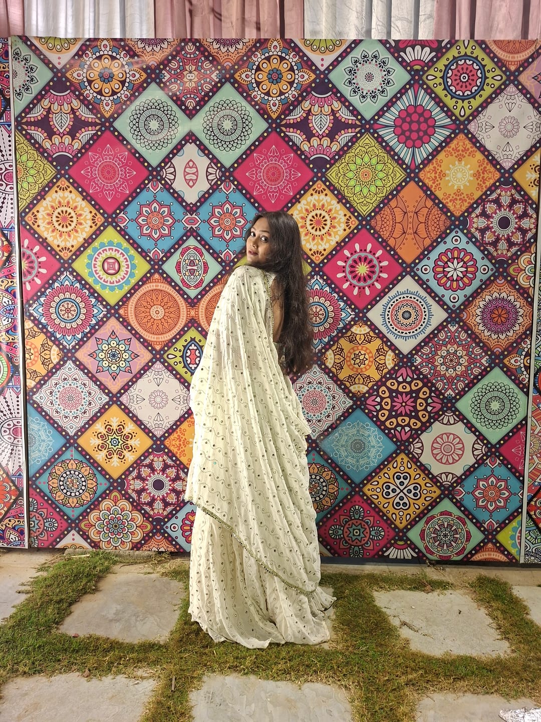 Customer photo review of Astoria Ivory Mirror Work Lehenga Set