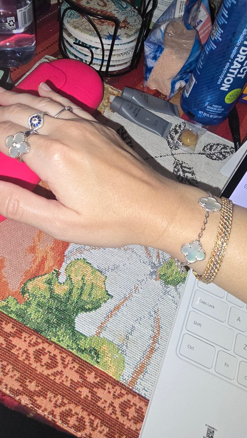 Customer photo review of 925 Silver, Lucky Clover Leaf Bracelet, 18K Gold Plated
