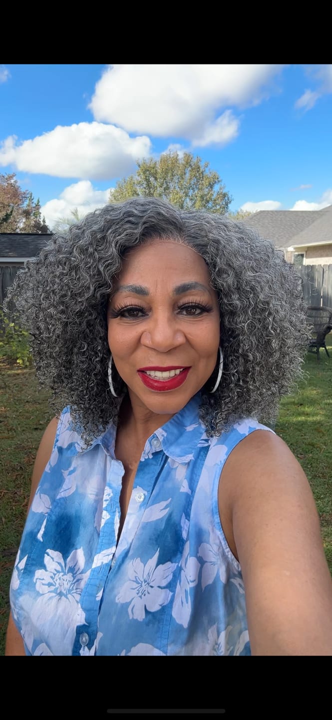 Customer photo review of Luvwin 5x5 Closure Salt & Pepper Burmese Curly Glueless Wig 100% Human Hair