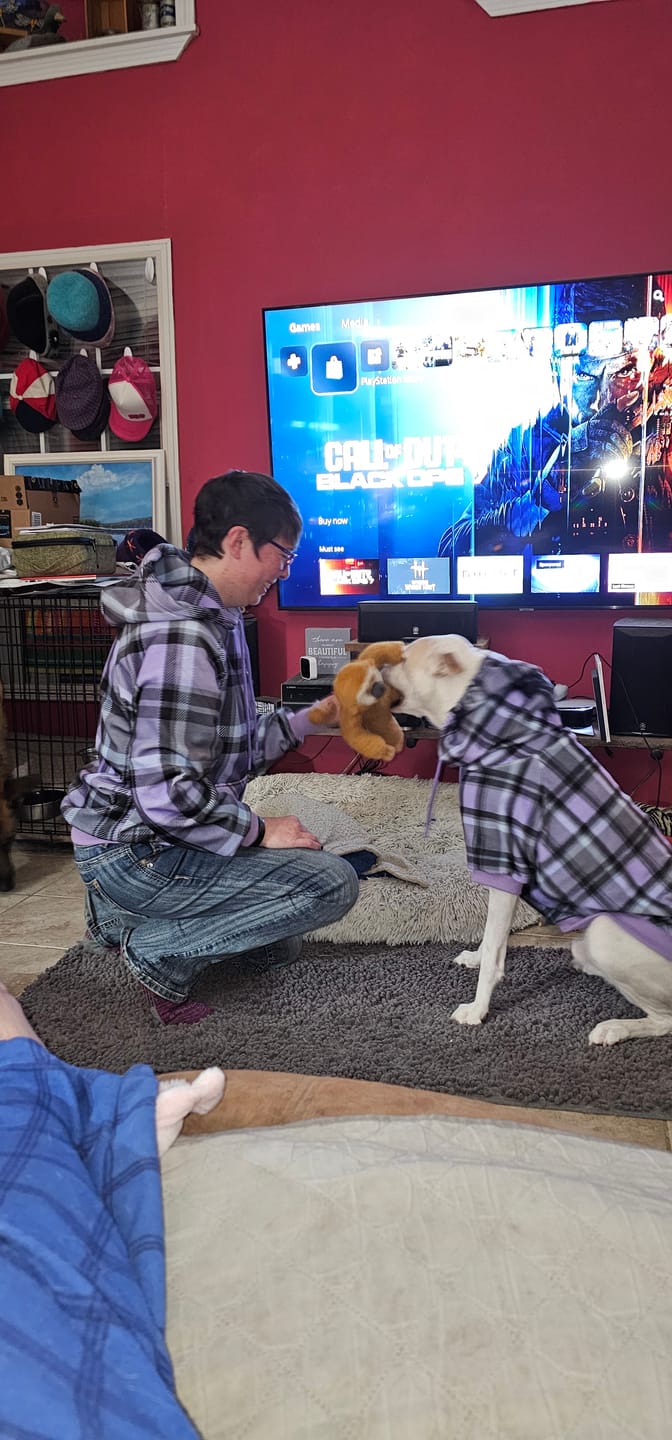 Customer photo review of Purple Plaid Human Hoodie