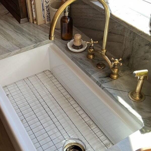 Customer photo review of Brass Antique Bridge Kitchen Faucet, V Shaped Unlacquered Brass Faucet, Arched Gold Faucet