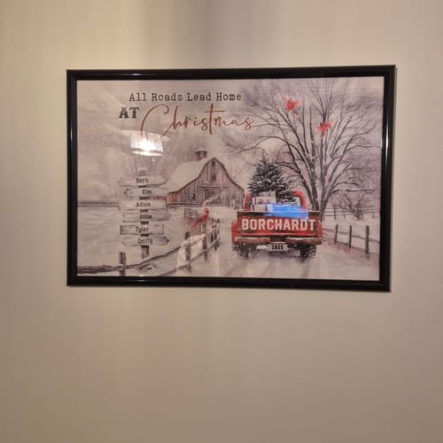 Customer photo review of Personalized Family Gift Christmas Poster - All Roads Lead Home at Christmas