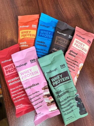 Customer photo review of Whey Protein Powder - Single Serving Sample Stick Packs